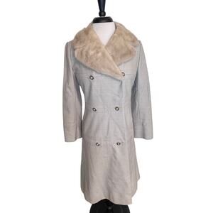 VINTAGE 1950's YouthCraft Beige Womens Wool Long Coat Mink Fur Collar ILGUW Sz S